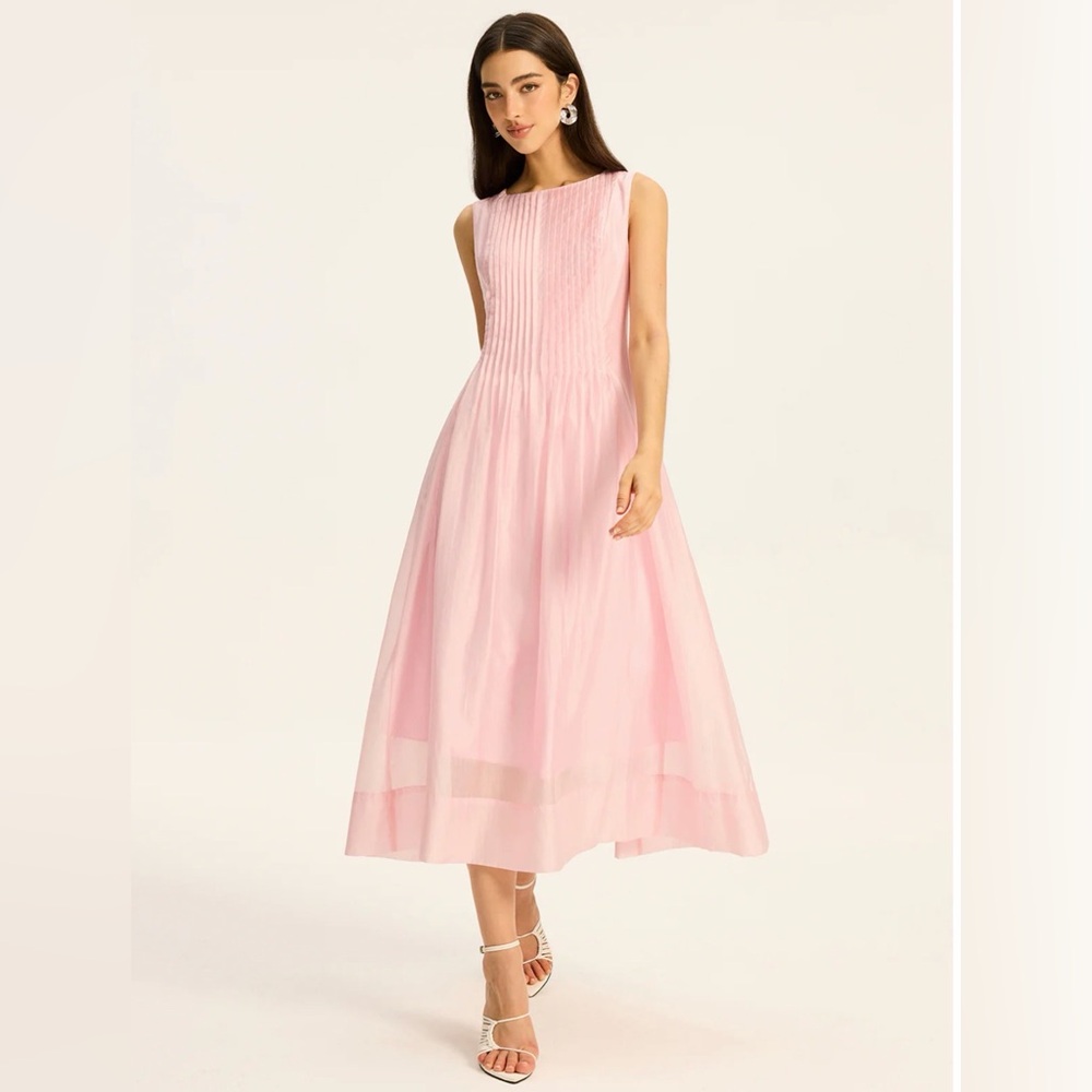 Commense Light Pink Pintuck A-Line Midi Dress